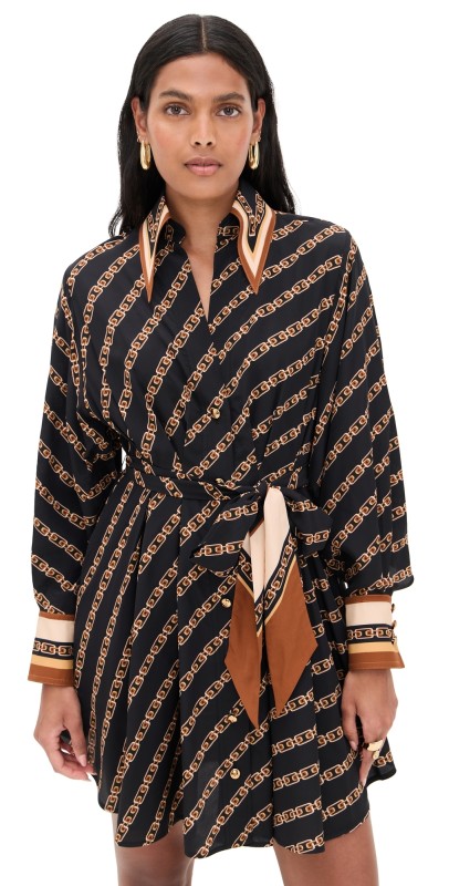 Zimmermann Tuck Mini Shirt Dress Black Chain