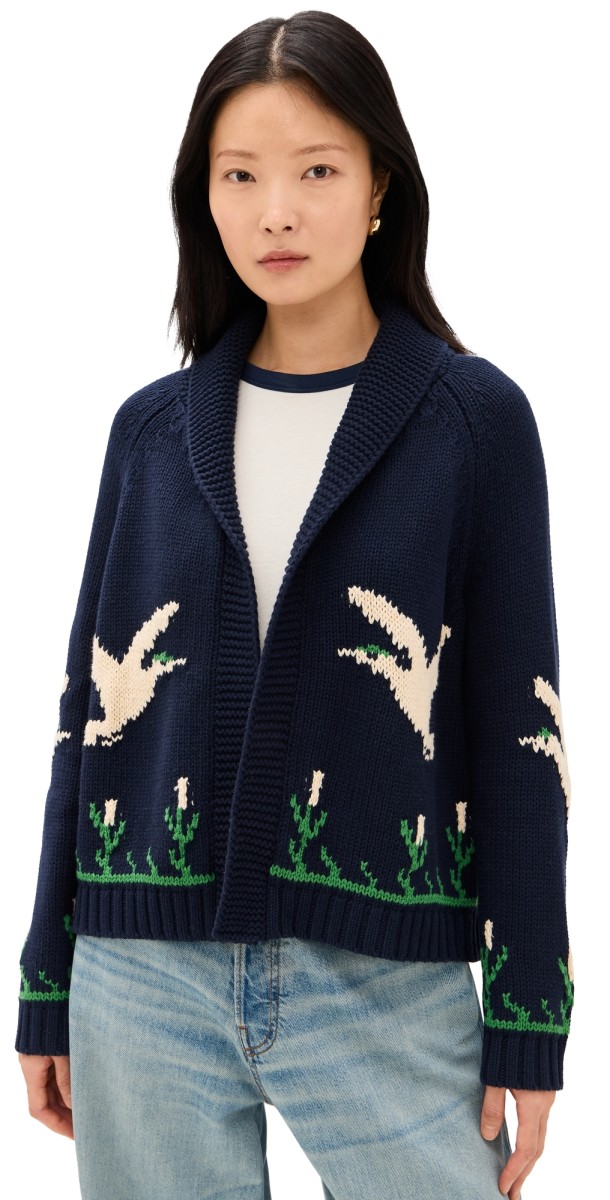 THE GREAT. The Bird Lodge Cardigan Navy