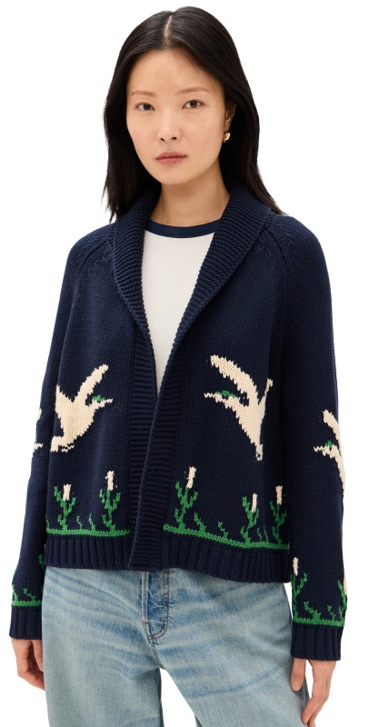 THE GREAT. The Bird Lodge Cardigan Navy