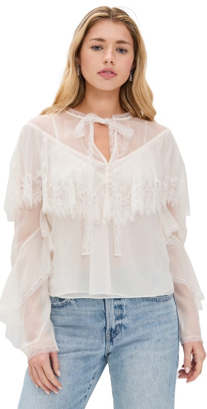 LoveShackFancy Afton Blouse Ivory