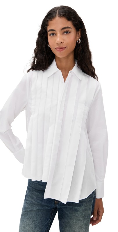 MEIMEIJ Asymmetrical Pleated Poplin Shirt Off White