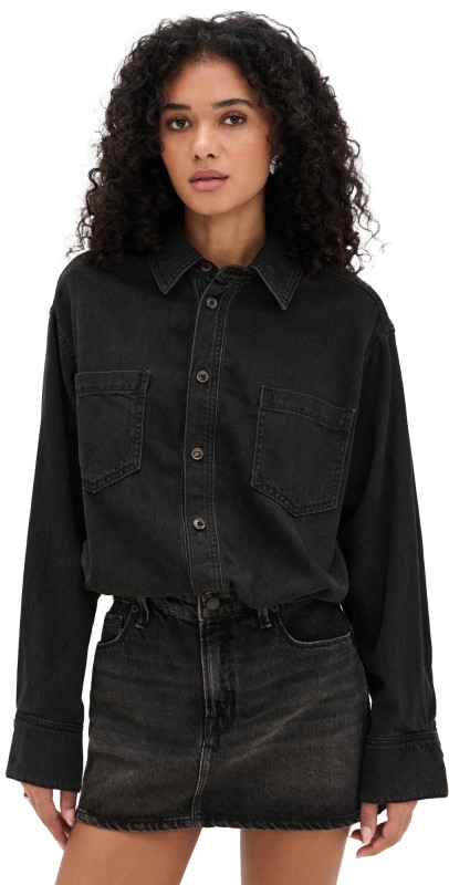Good American Denim Shirt Dress Black389