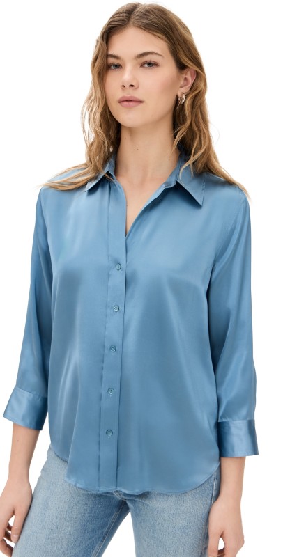 L'AGENCE Dani 3/4 Sleeve Blouse Blue Mist