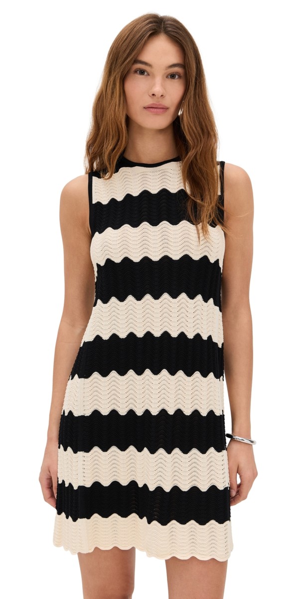 SIMONMILLER Moji Knit Mini Dress Black/Macadamia Wave Stripe
