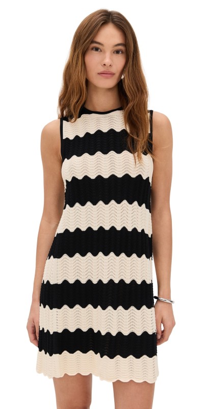 SIMONMILLER Moji Knit Mini Dress Black/Macadamia Wave Stripe
