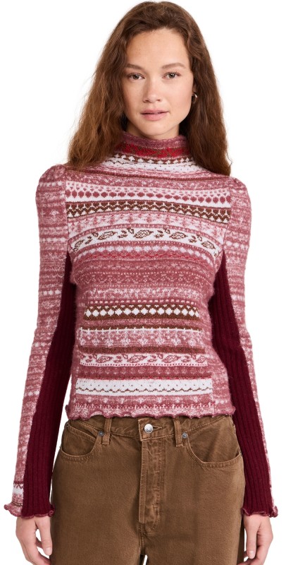 Free People Bali Juniper Turtleneck Sweater Rhubarb Combo