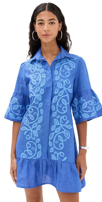 Temptation Positano Enza Embroidered Midi Dress Blue