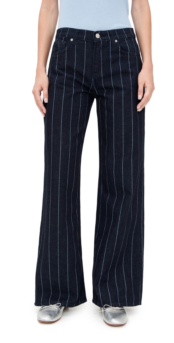 Reformation Cary Slouchy Wide Leg Jeans Pinstripe Lake