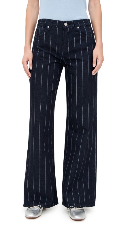 Reformation Cary Slouchy Wide Leg Jeans Pinstripe Lake