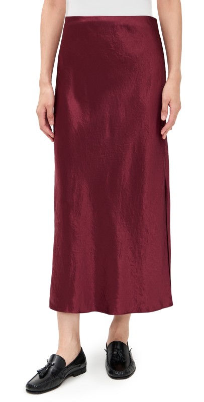 Vince Side Slit Slip Skirt Bordeaux