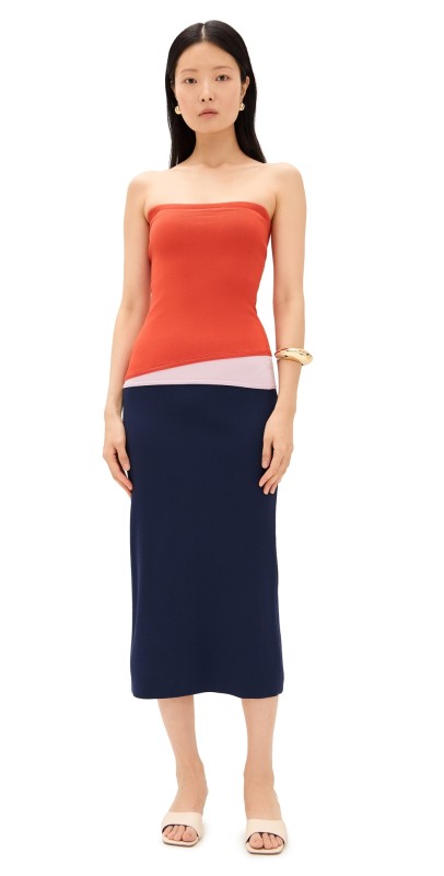 STAUD La Serena Dress Cayenne/Navy/Carnation