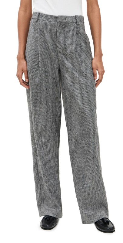 Vince High Waist Roma Check Trousers Dark Grey Check