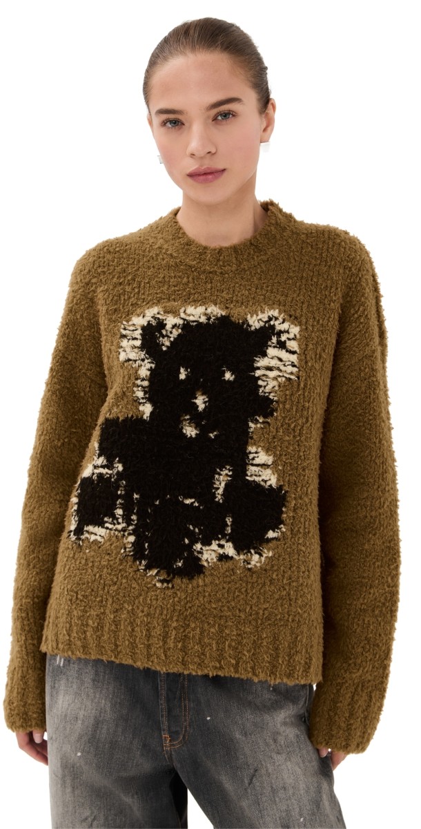 Acne Studios Teddy Animation Crewneck Sweater Khaki Beige