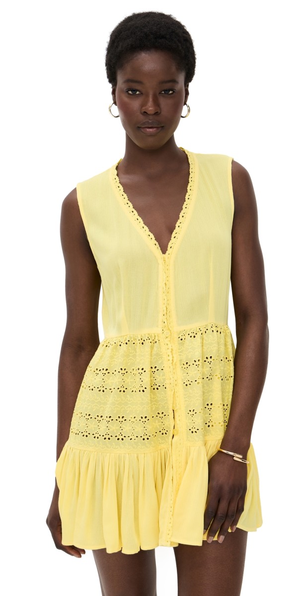 Playa Lucila Eyelet Mini Dress Butter Yellow