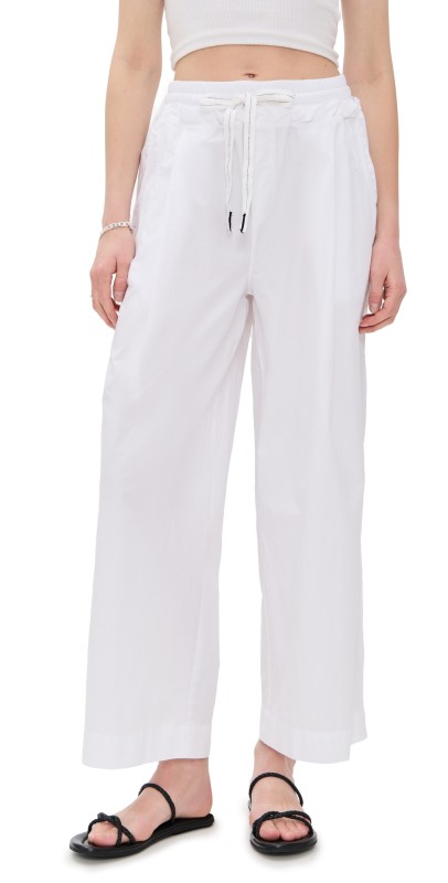 Stateside Fine Poplin Ribbed Waist Drawstring Pants White