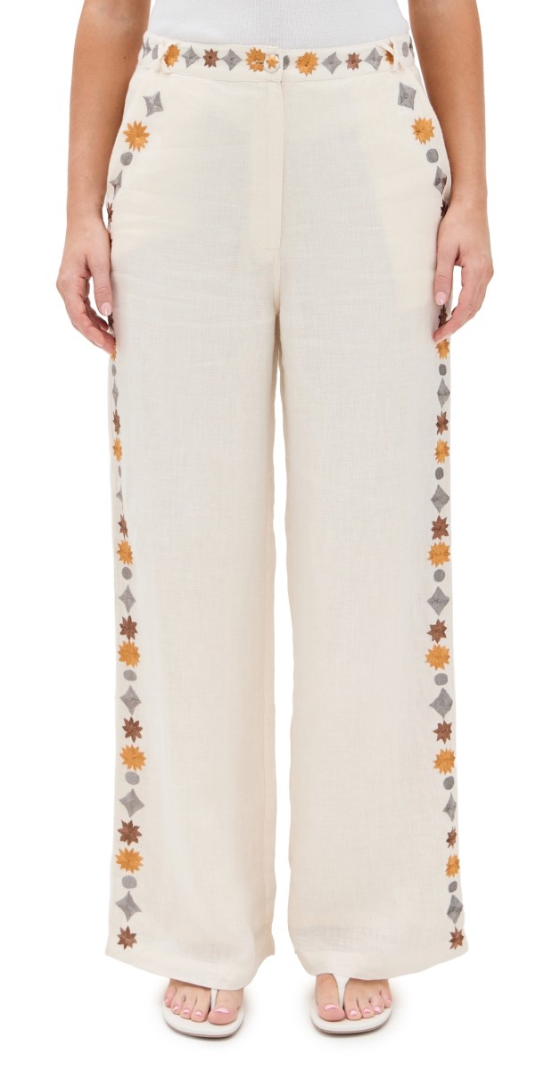 Carolina K Sam Pants Ivory Embroid