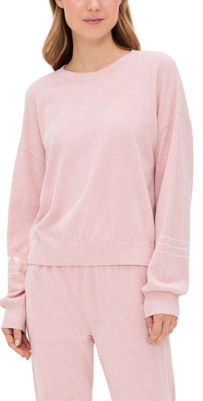 Barefoot Dreams Cozychic Ultra Lite Heartbeat Stripe Pullover Pink Peonie/Pearl