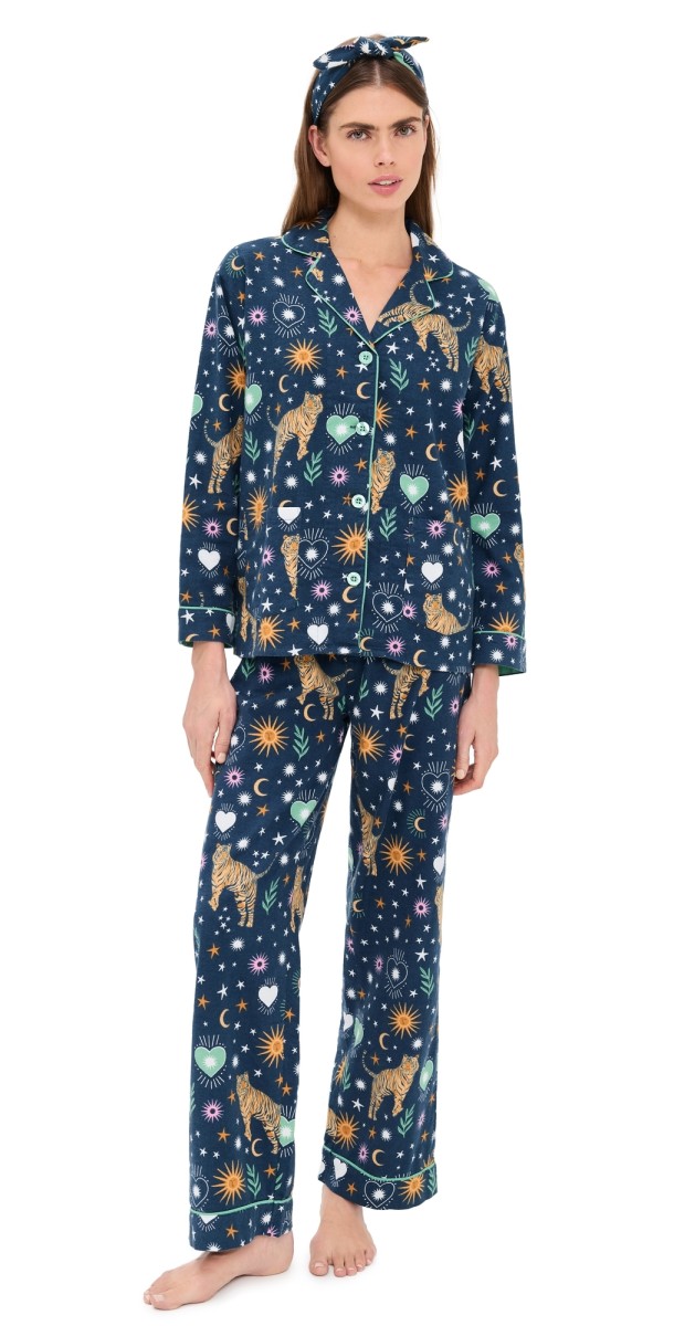PJ Salvage Flannel Pajama Set Navy