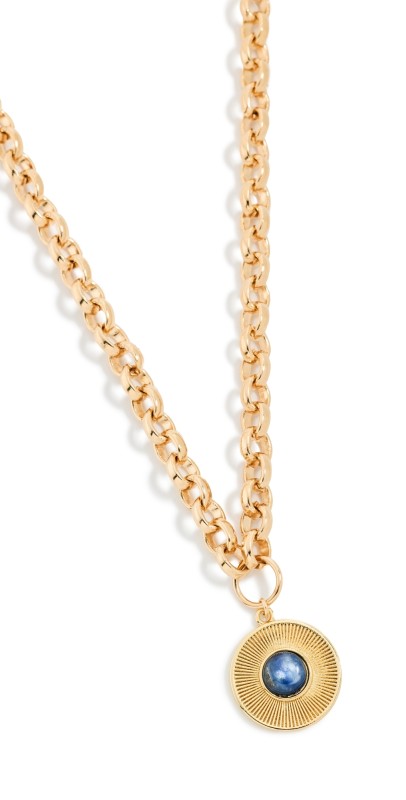 Alexa Leigh Blue Tiger Eye Sunburst Necklace Yellow Gold