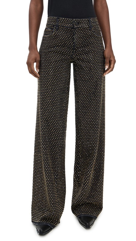 alice + olivia Amazing Low Rise Embellished Baggy Jeans Maya Charcoal Black