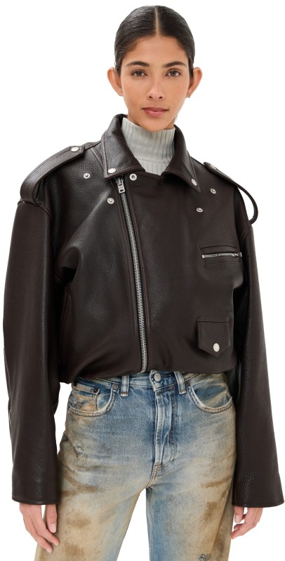Acne Studios Leather Biker Jacket Dark Brown
