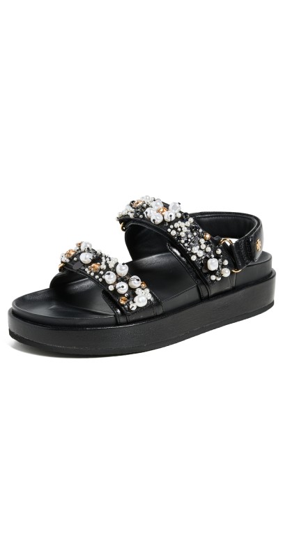 Tory Burch Kira Embellished Sport Sandals Perfect Black