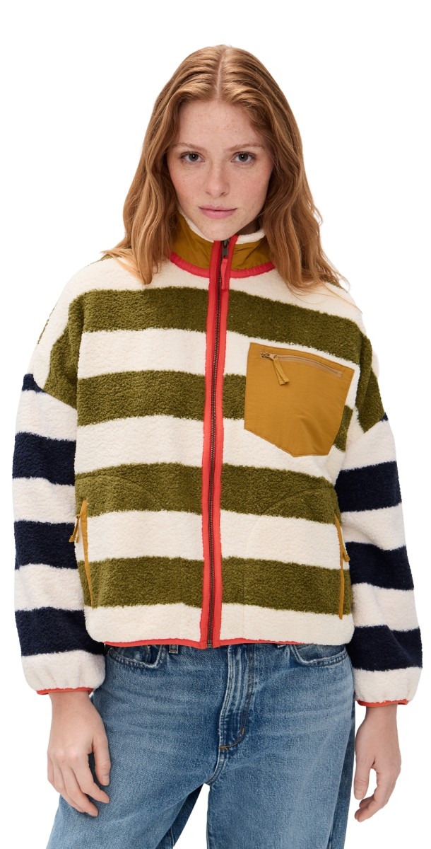 THE GREAT Outdoors The Plush Terrain Full-Zip Mixed Heritage Stripe