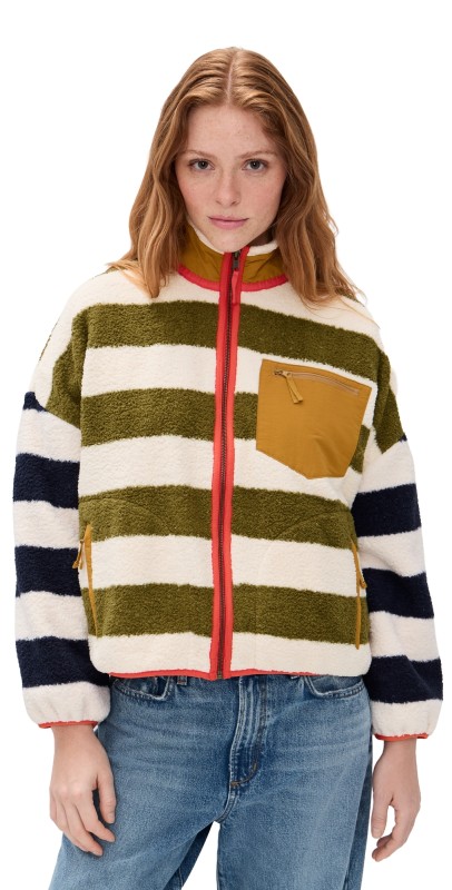 THE GREAT Outdoors The Plush Terrain Full-Zip Mixed Heritage Stripe