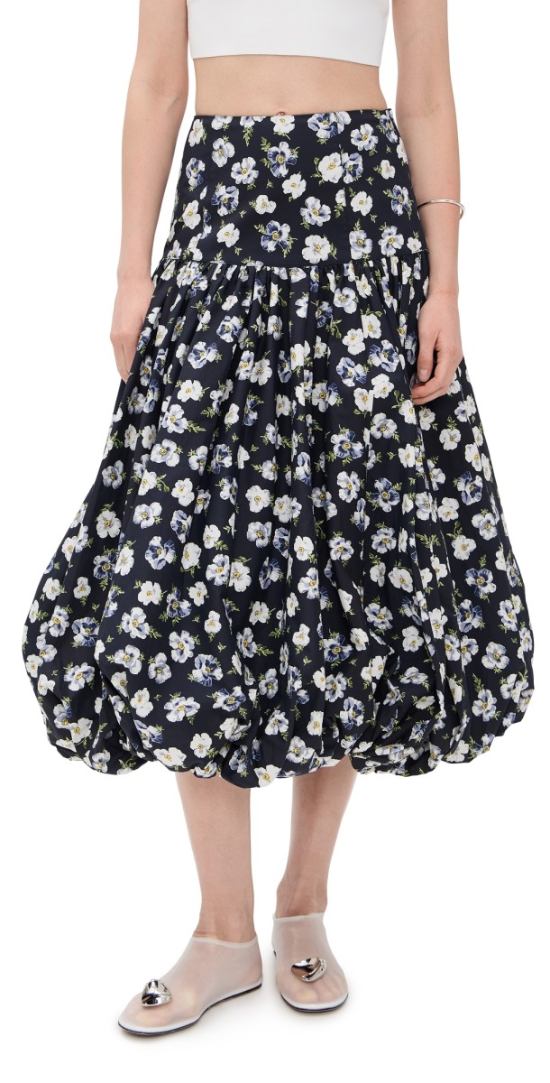 Cinq à Sept Mini Tossed Poppies Ellah Skirt Navy Multi