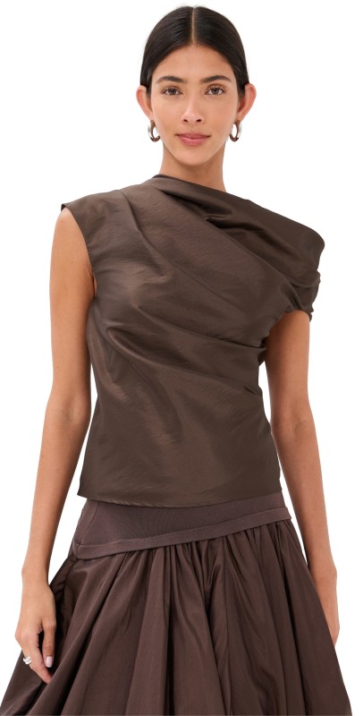 SIMKHAI Vivia Draped Top Chocolate