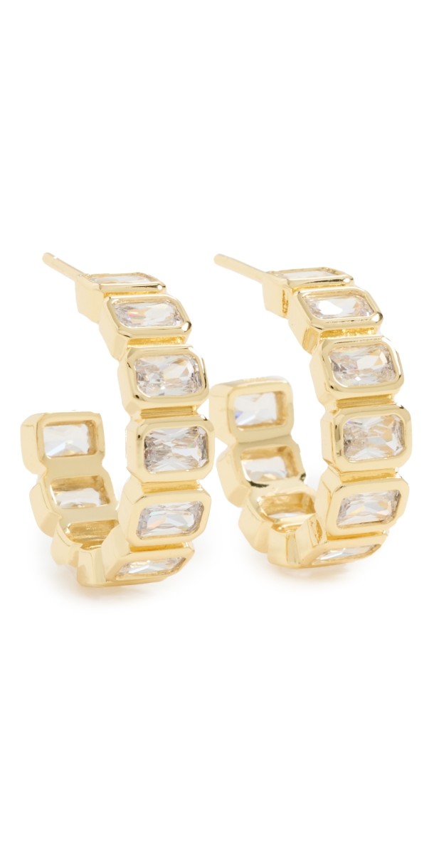 By Adina Eden Colored Bezel Baguette Open Hoop Earrings Gold