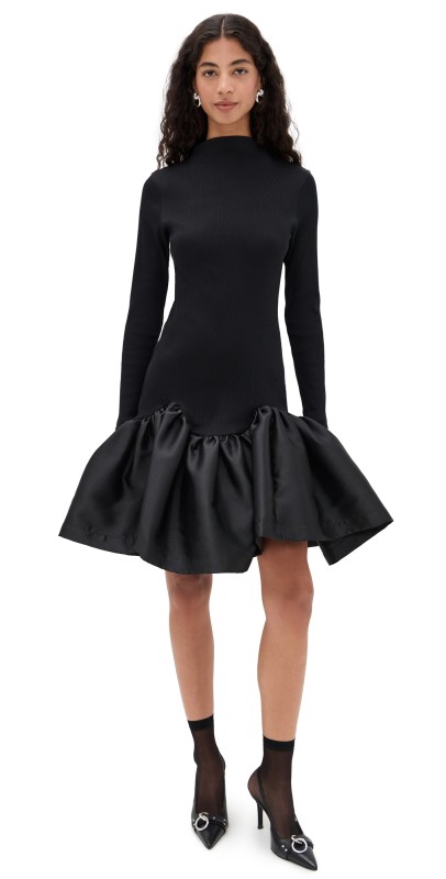 Marques'Almeida Long Sleeve Fitted Mini Dress with Drop Black