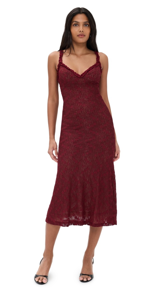BARDOT Alegra Stretch Lace Midi Dress Burgundy