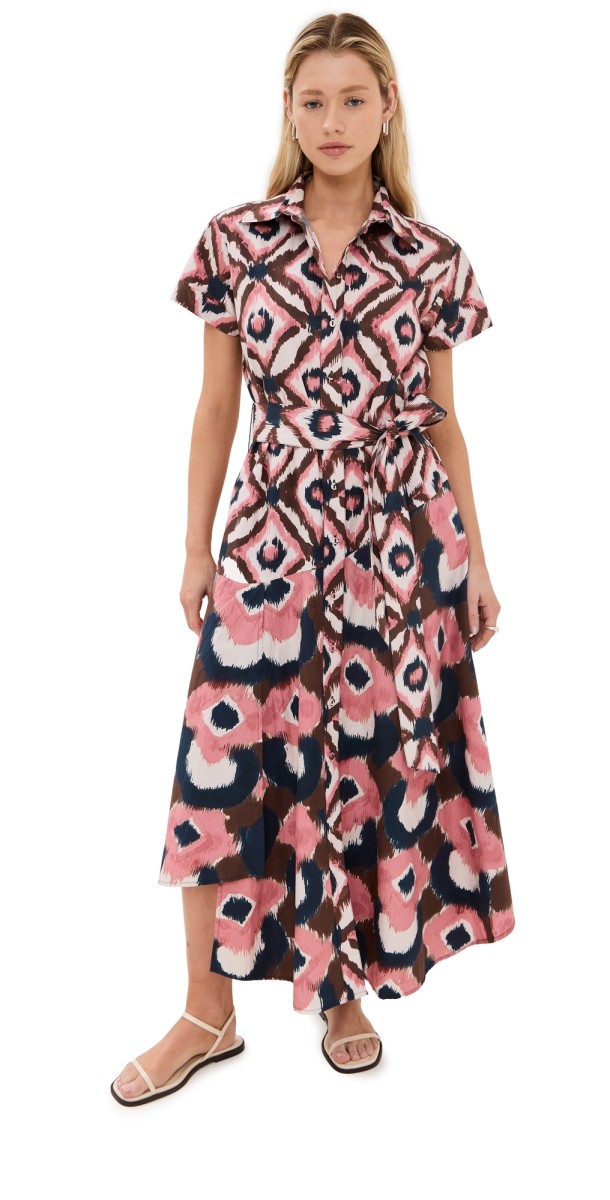 Figue Jenny Dress Painterly Diamond Ikat Chalk