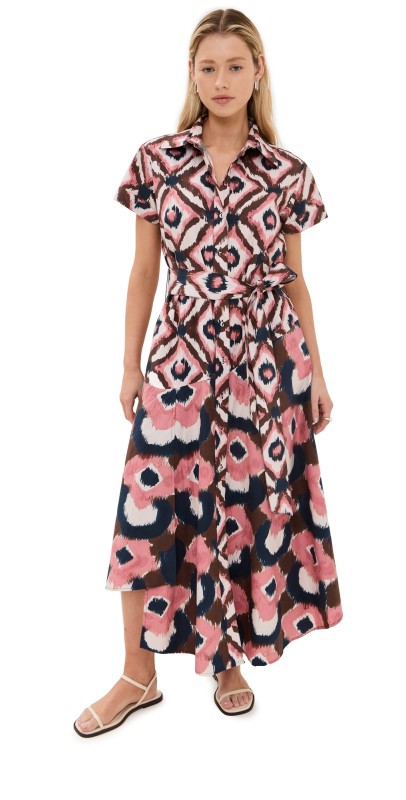 Figue Jenny Dress Painterly Diamond Ikat Chalk
