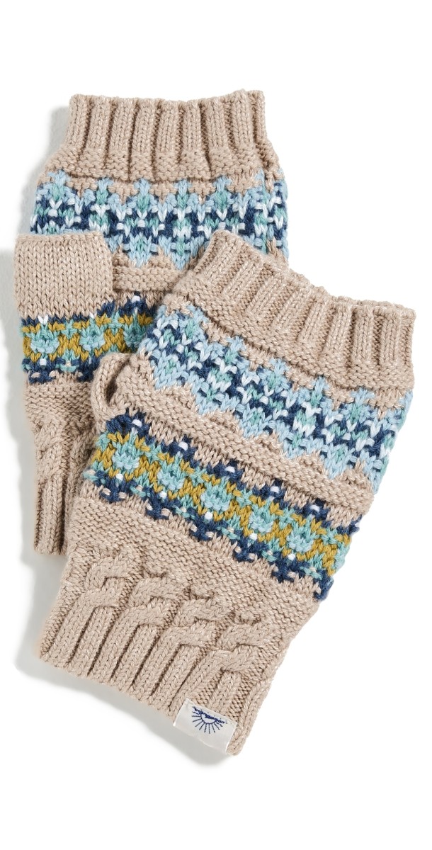 Faherty Fair Isle Fingerless Gloves Oatmeal Heather