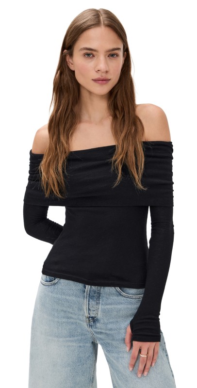 Enza Costa Cashmere Off-Shoulder Top Black