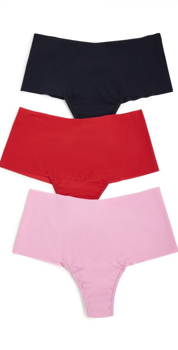 Hanky Panky Breathe Hi Rise Thong 3 Pack Black/Crimson/Provence Pink
