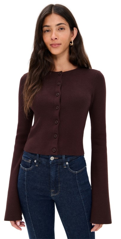 Good American Bell Sleeve Knit Cardigan Bark003