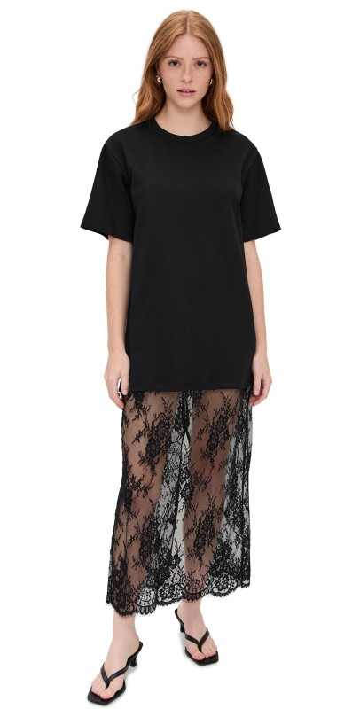 English Factory Mix Media T-shirt Lace Dress Black