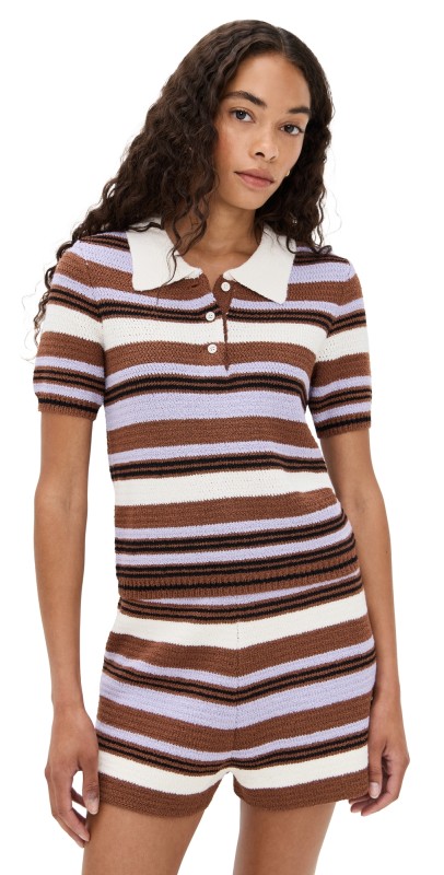 LE BOP Striped Boucle Polo Toffee/Lilac
