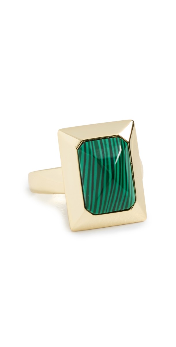 By Adina Eden Colored Baguette Stone Rectangle Ring Malachite