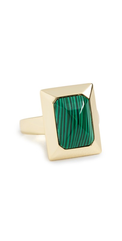 By Adina Eden Colored Baguette Stone Rectangle Ring Malachite