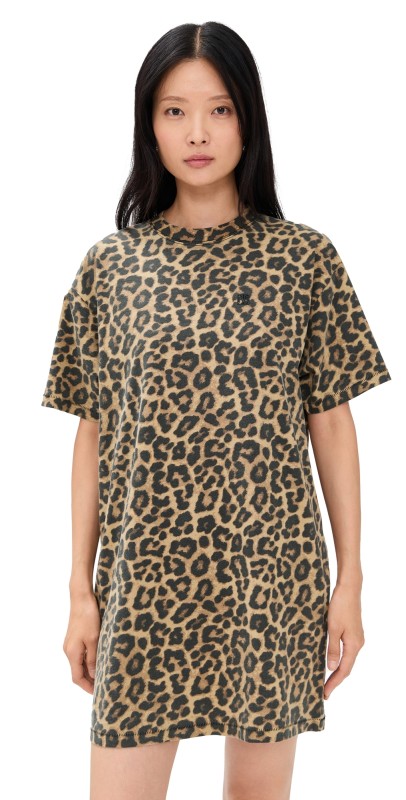 ANINE BING Beth Mini Dress Black and Brown Leopard