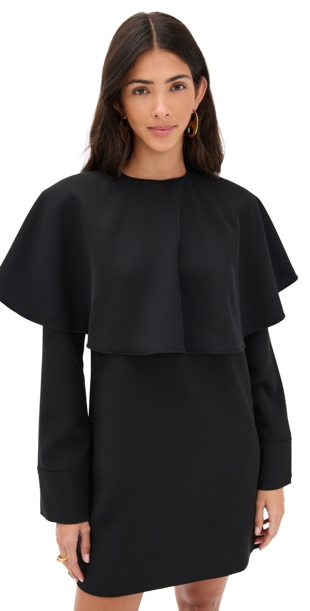 GANNI Light Twill Suiting Circle Collar Mini Dress Black