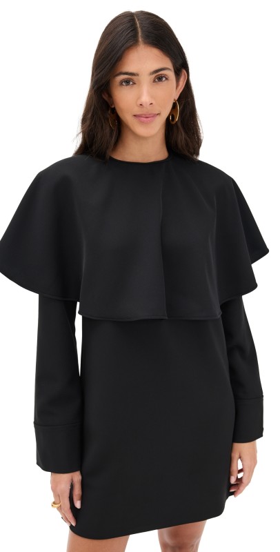 GANNI Light Twill Suiting Circle Collar Mini Dress Black