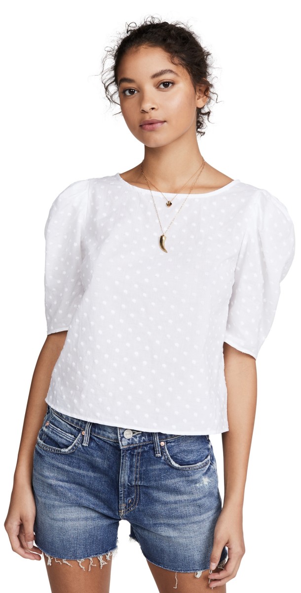 BB Dakota Swiss Dot Puff Sleeve Top White