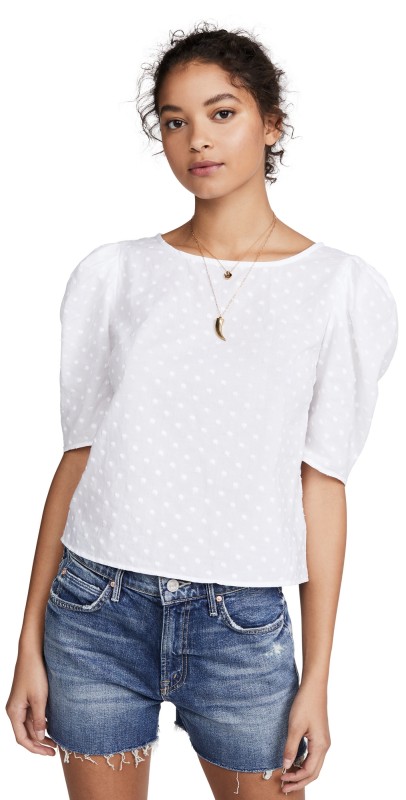 BB Dakota Swiss Dot Puff Sleeve Top White