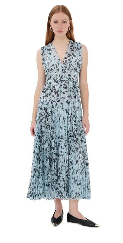 Proenza Schouler Pat Dress in Printed Crinkle Chiffon Sky Blue Multi