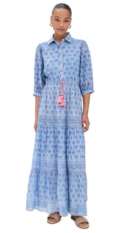 Bell Blair Maxi Dress Light Blue Pink Print